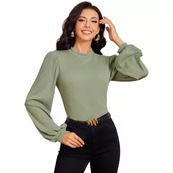 SweatyRocks Women's Mock Turtle Neck Bishop Sleeve Slim fit T Shirt Tops Bodysuit Jumpsuit