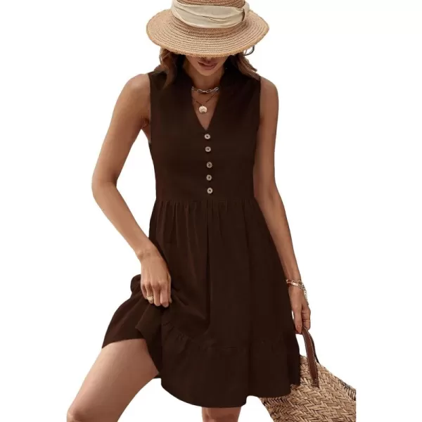 SweatyRocks Women's Notched V Neck Knee Length Tank Dress Solid Ruffle Hem Smock Dresses