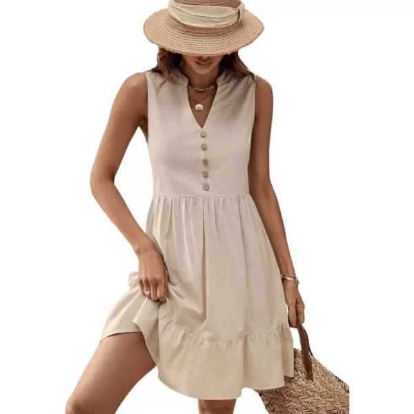 SweatyRocks Women's Notched V Neck Knee Length Tank Dress Solid Ruffle Hem Smock Dresses
