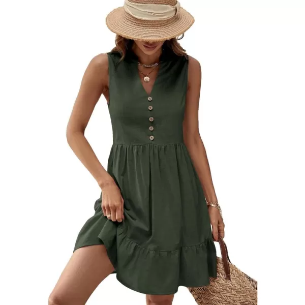 SweatyRocks Women's Notched V Neck Knee Length Tank Dress Solid Ruffle Hem Smock Dresses