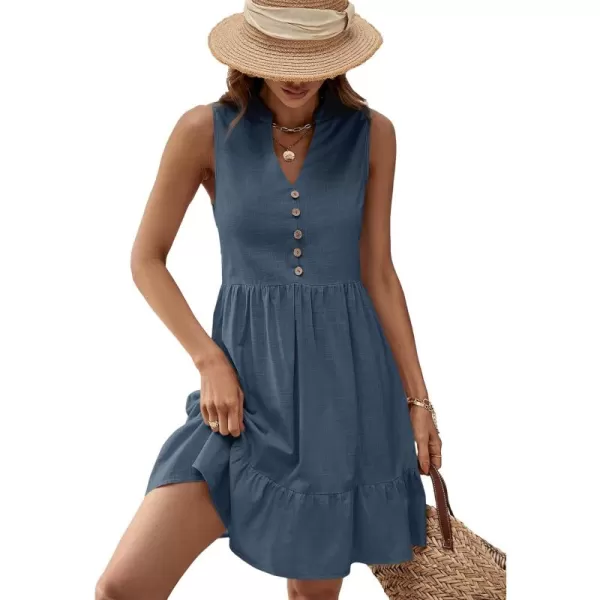 SweatyRocks Women's Notched V Neck Knee Length Tank Dress Solid Ruffle Hem Smock Dresses