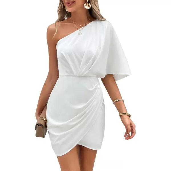 SweatyRocks Women's One Shoulder Asymmetrical Hem Dress Ruched Half Sleeve Mini Dresses