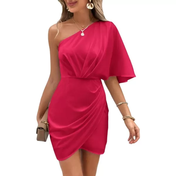 SweatyRocks Women's One Shoulder Asymmetrical Hem Dress Ruched Half Sleeve Mini Dresses