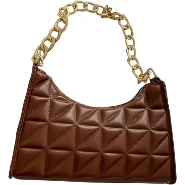 SweatyRocks Women's PU Leather Chain Shoulder Bag Geometric Quilted Zipper Handbag Solid Mini Bag