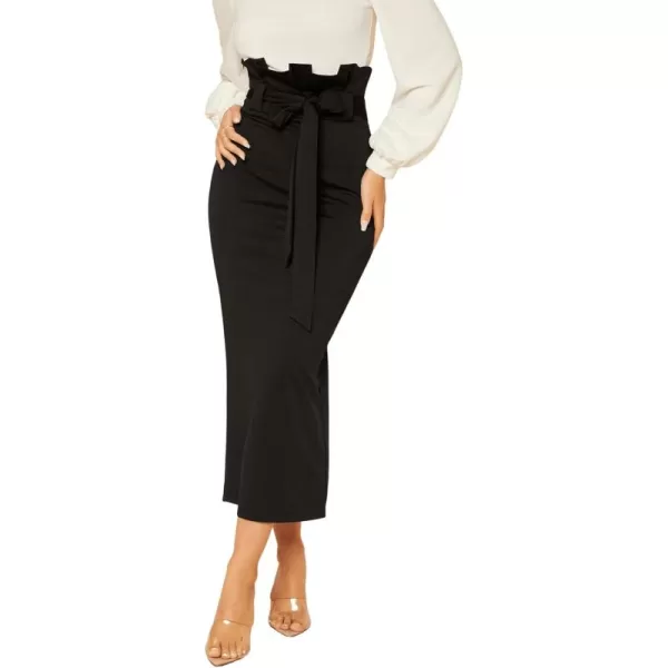 SweatyRocks Women's Paper Bag High Waist Skirt Slit Back Belted Midi Pencil Skirts