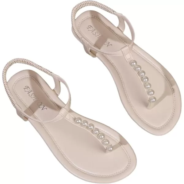 SweatyRocks Women's Pearl T Strap Thong Sandals Open Toe Outdoor Flats Sandals with Ankle Strap