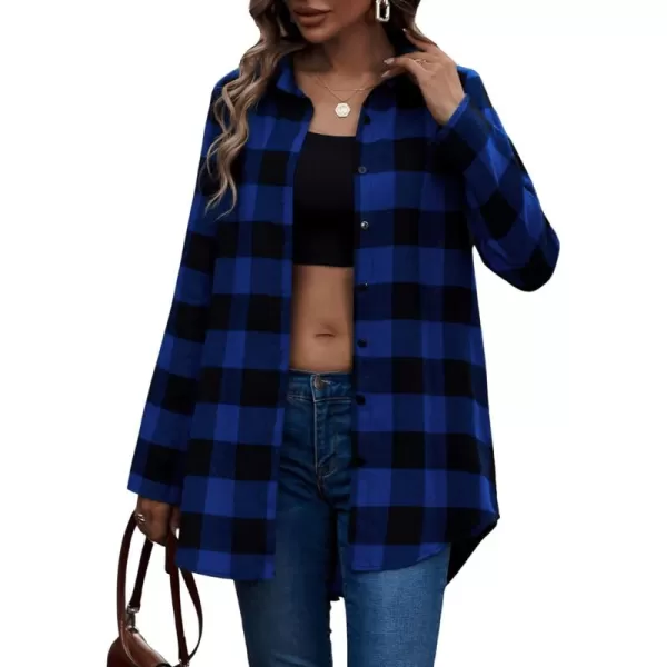 SweatyRocks Women's Plaid Button Front Long Sleeve High Low Shirt Blouse Top