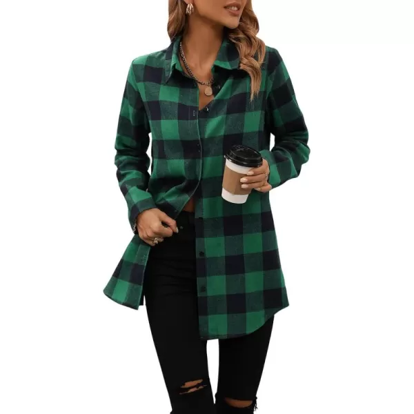 SweatyRocks Women's Plaid Button Front Long Sleeve High Low Shirt Blouse Top