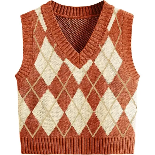 SweatyRocks Women's Plaid Geo Sleeveless V Neck Knit Crop Top Sweater Vest
