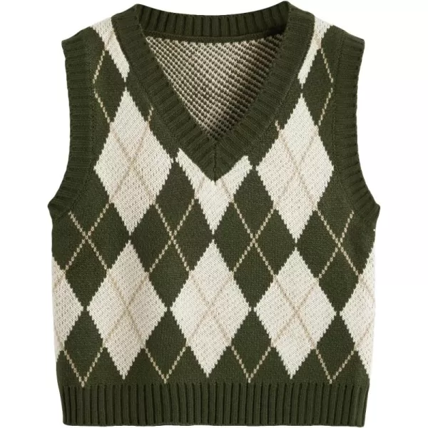 SweatyRocks Women's Plaid Geo Sleeveless V Neck Knit Crop Top Sweater Vest