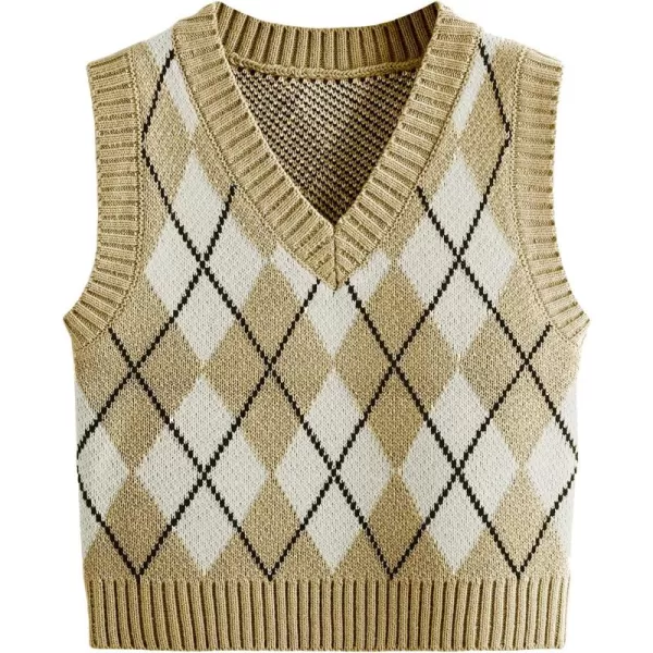 SweatyRocks Women's Plaid Geo Sleeveless V Neck Knit Crop Top Sweater Vest