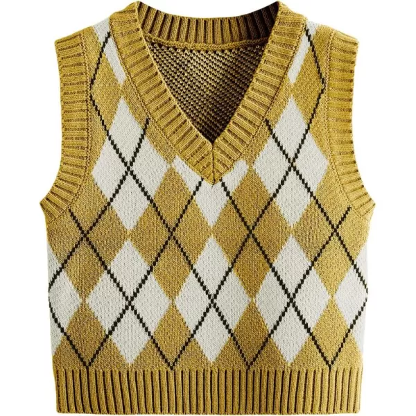 SweatyRocks Women's Plaid Geo Sleeveless V Neck Knit Crop Top Sweater Vest