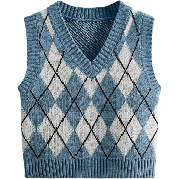 SweatyRocks Women's Plaid Geo Sleeveless V Neck Knit Crop Top Sweater Vest