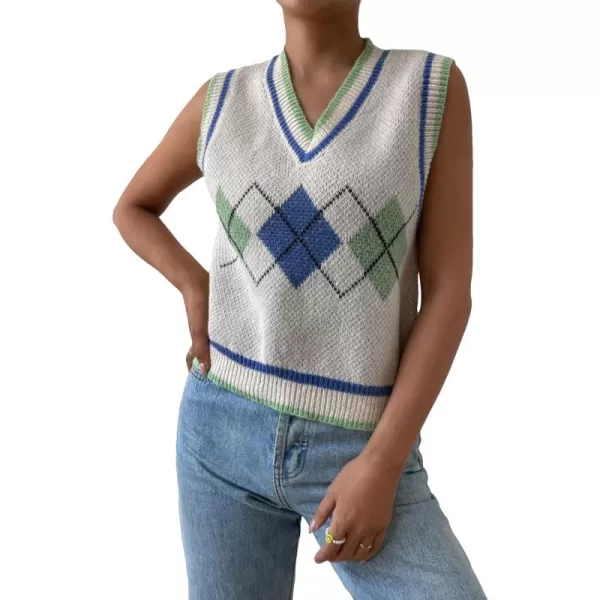 SweatyRocks Women's Plaid Geo Sleeveless V Neck Knit Crop Top Sweater Vest