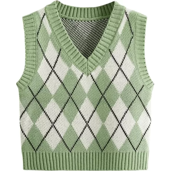 SweatyRocks Women's Plaid Geo Sleeveless V Neck Knit Crop Top Sweater Vest