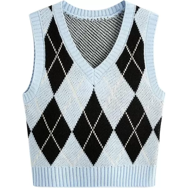 SweatyRocks Women's Plaid Geo Sleeveless V Neck Knit Crop Top Sweater Vest