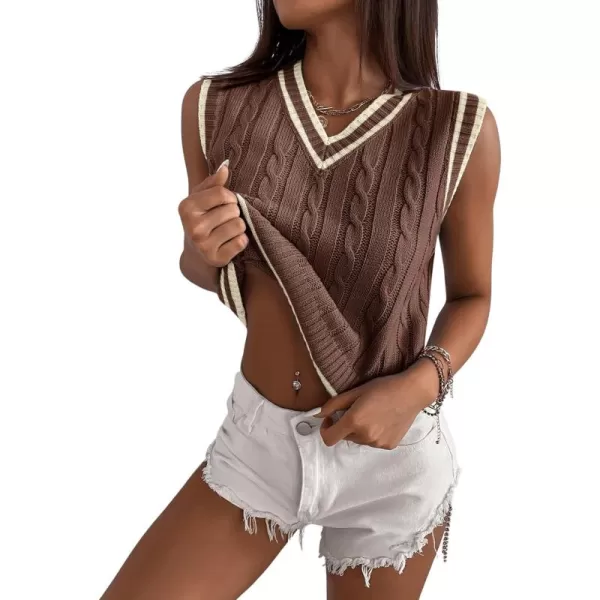 SweatyRocks Women's Plaid Geo Sleeveless V Neck Knit Crop Top Sweater Vest