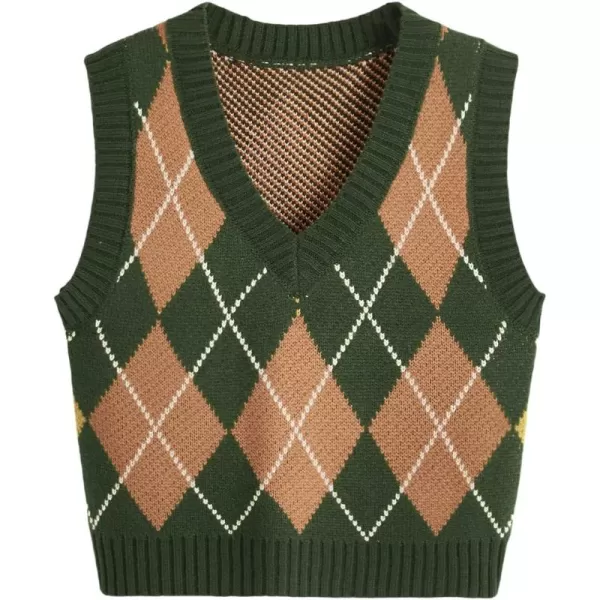SweatyRocks Women's Plaid Geo Sleeveless V Neck Knit Crop Top Sweater Vest