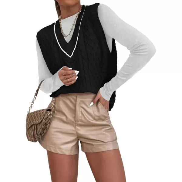 SweatyRocks Women's Plaid Geo Sleeveless V Neck Knit Crop Top Sweater Vest