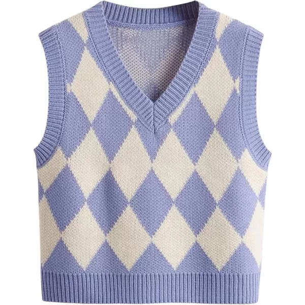 SweatyRocks Women's Plaid Geo Sleeveless V Neck Knit Crop Top Sweater Vest