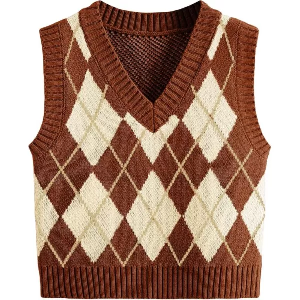 SweatyRocks Women's Plaid Geo Sleeveless V Neck Knit Crop Top Sweater Vest