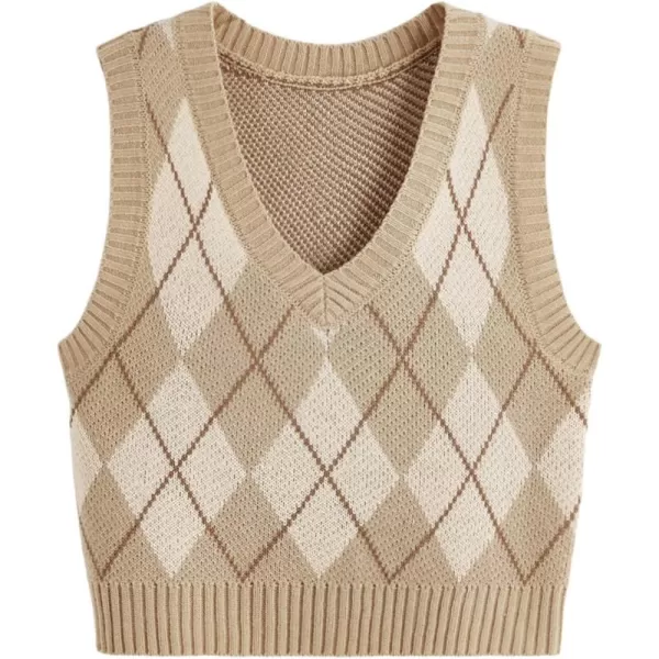 SweatyRocks Women's Plaid Geo Sleeveless V Neck Knit Crop Top Sweater Vest