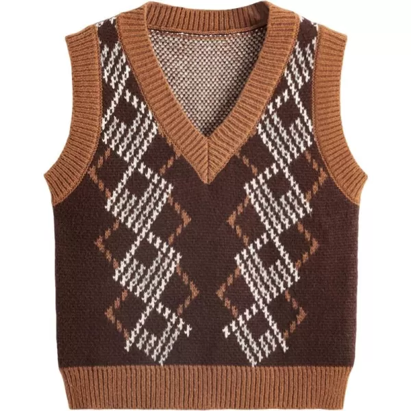 SweatyRocks Women's Plaid Geo Sleeveless V Neck Knit Crop Top Sweater Vest