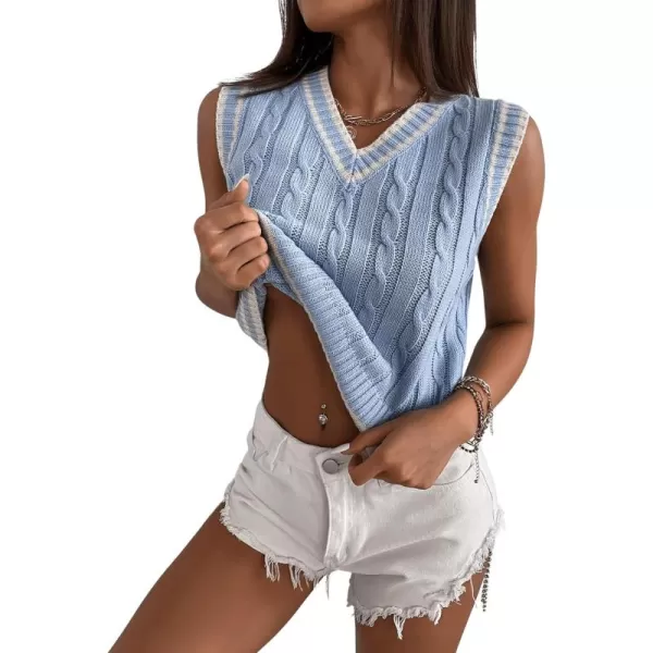 SweatyRocks Women's Plaid Geo Sleeveless V Neck Knit Crop Top Sweater Vest
