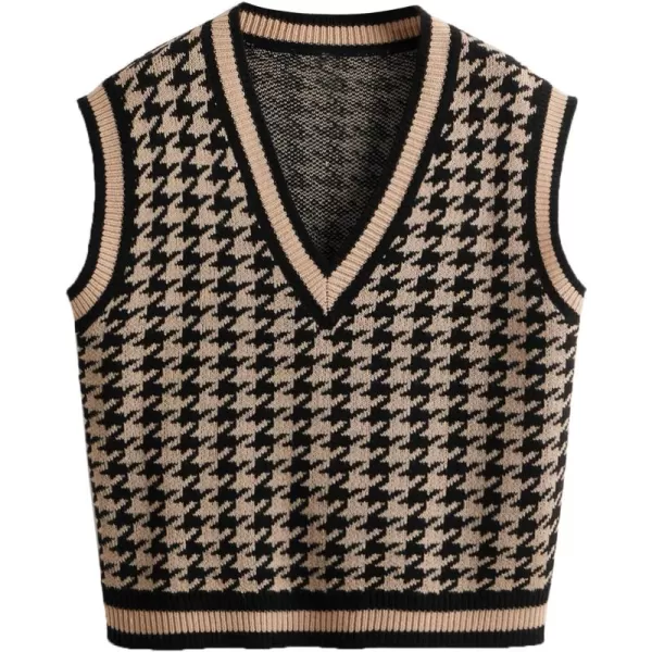 SweatyRocks Women's Plaid Geo Sleeveless V Neck Knit Crop Top Sweater Vest
