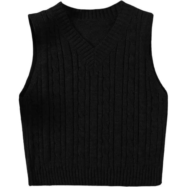 SweatyRocks Women's Plaid Geo Sleeveless V Neck Knit Crop Top Sweater Vest