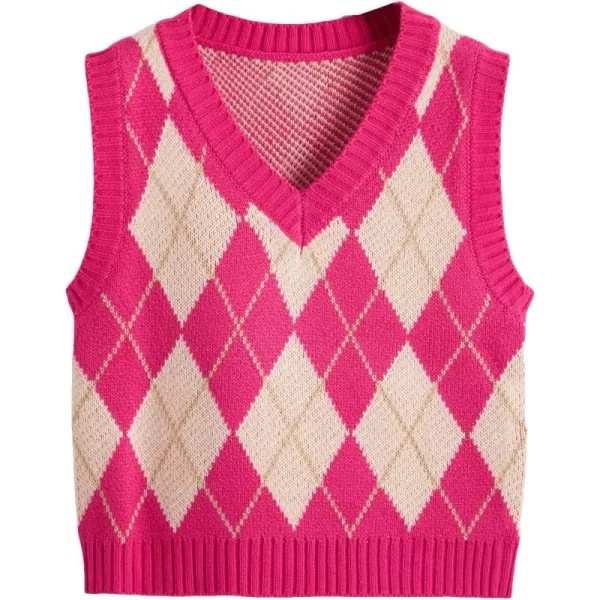 SweatyRocks Women's Plaid Geo Sleeveless V Neck Knit Crop Top Sweater Vest