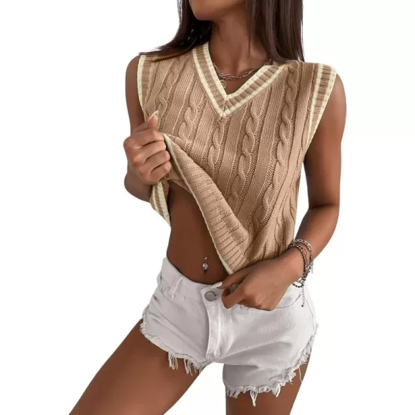 SweatyRocks Women's Plaid Geo Sleeveless V Neck Knit Crop Top Sweater Vest