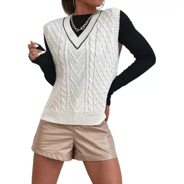 SweatyRocks Women's Plaid Geo Sleeveless V Neck Knit Crop Top Sweater Vest