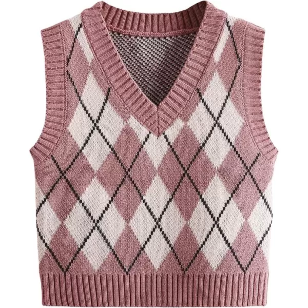 SweatyRocks Women's Plaid Geo Sleeveless V Neck Knit Crop Top Sweater Vest
