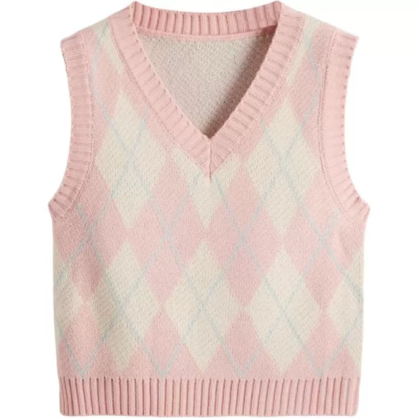 SweatyRocks Women's Plaid Geo Sleeveless V Neck Knit Crop Top Sweater Vest