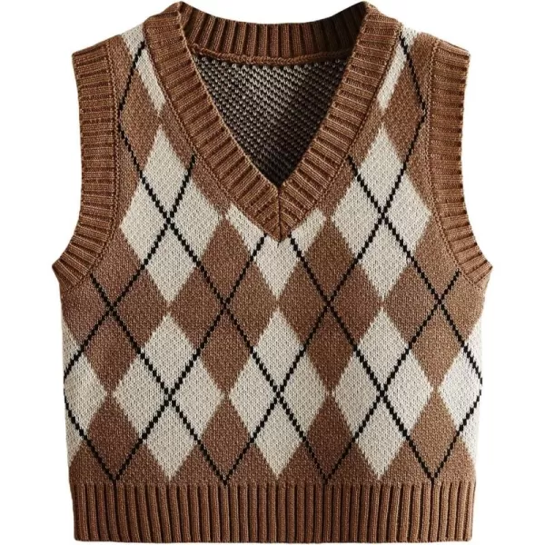 SweatyRocks Women's Plaid Geo Sleeveless V Neck Knit Crop Top Sweater Vest