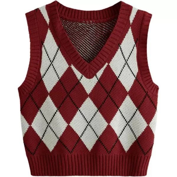 SweatyRocks Women's Plaid Geo Sleeveless V Neck Knit Crop Top Sweater Vest