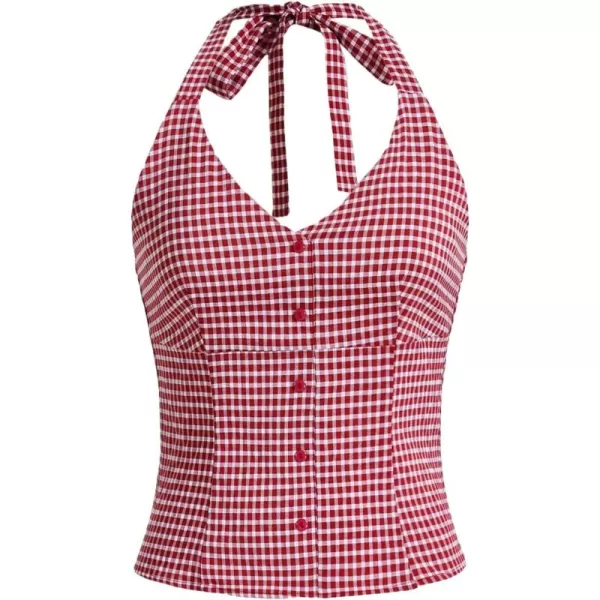 SweatyRocks Women's Plaid Pattern Button Front Halter Top Backless Sleeveless Tank Top