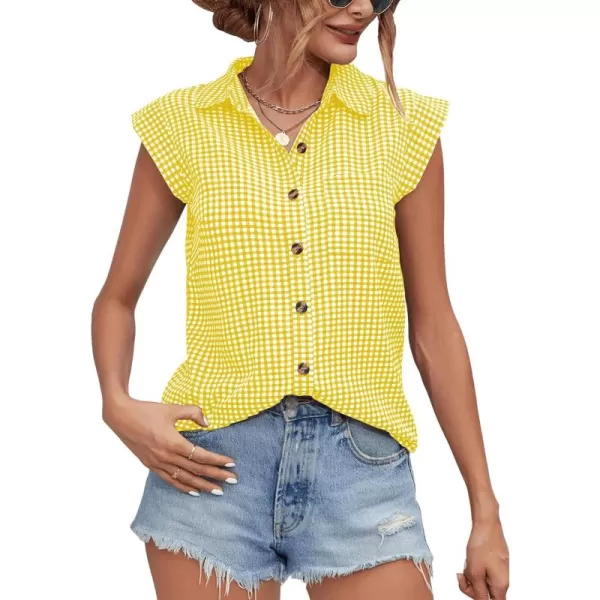 SweatyRocks Women's Plaid Print Cap Sleeve Shirt Casual Summer Button Down Blouse with Pocket