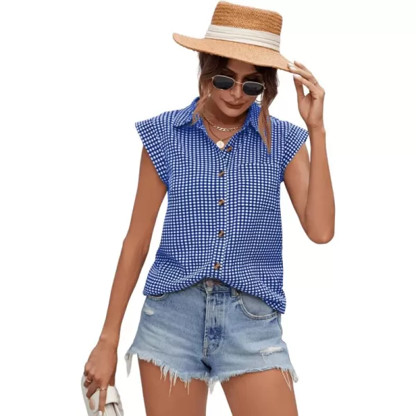 SweatyRocks Women's Plaid Print Cap Sleeve Shirt Casual Summer Button Down Blouse with Pocket