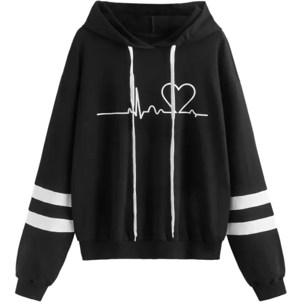 SweatyRocks Women's Planet Print Varsity Striped Drawstring Pullover Sweatshirt Hoodies Tops