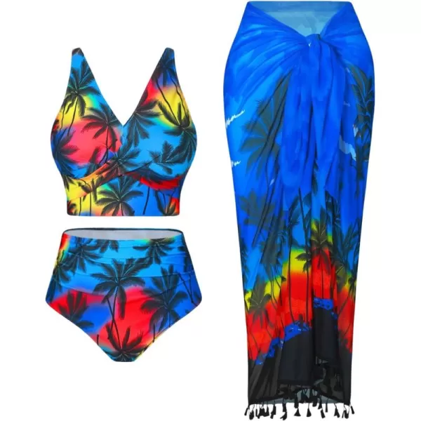 SweatyRocks Women's Plus Size 2 Piece Bikini Set Color Block Wrap Ruched Swimsuit High Waist Bathing Suit