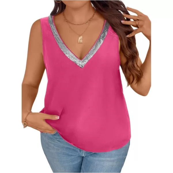 SweatyRocks Women's Plus Size Glitter Sequin V Neck Tank Top Sparkle Color Block Sleeveless Cami Top