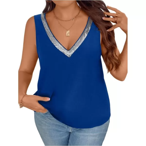 SweatyRocks Women's Plus Size Glitter Sequin V Neck Tank Top Sparkle Color Block Sleeveless Cami Top