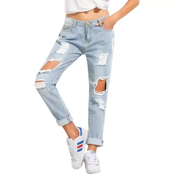 SweatyRocks Women's Ripped Boyfriend Jeans Distressed Denim Ankle Length Jeans