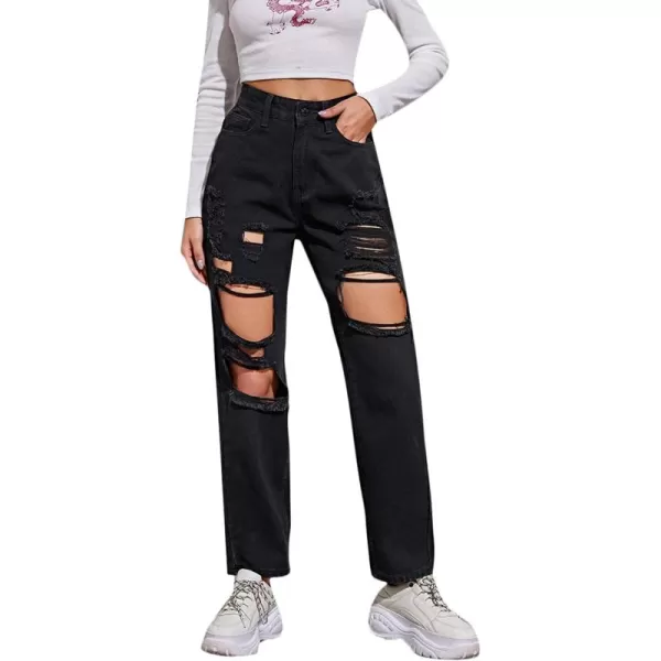 SweatyRocks Women's Ripped Boyfriend Jeans Distressed Denim Ankle Length Jeans