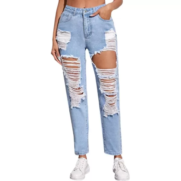 SweatyRocks Women's Ripped Boyfriend Jeans Distressed Denim Ankle Length Jeans