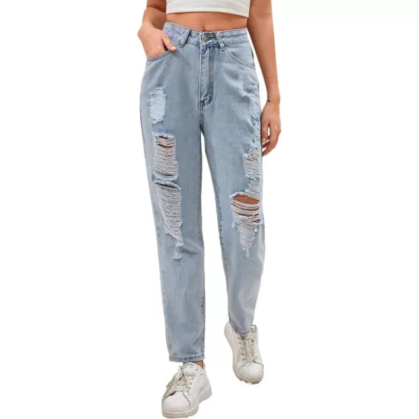 SweatyRocks Women's Ripped Boyfriend Jeans Distressed Denim Ankle Length Jeans