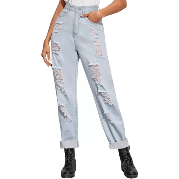 SweatyRocks Women's Ripped Boyfriend Jeans Distressed Denim Ankle Length Jeans
