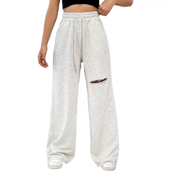 SweatyRocks Women's Ripped Drawstring High Waist Baggy Straight Leg Joggers Sweatpants with Pockets